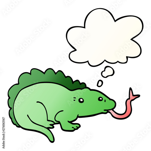 cartoon lizard and thought bubble in smooth gradient style