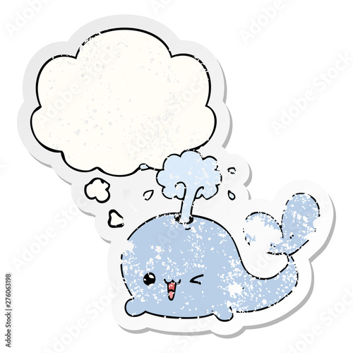 cartoon whale and thought bubble as a distressed worn sticker