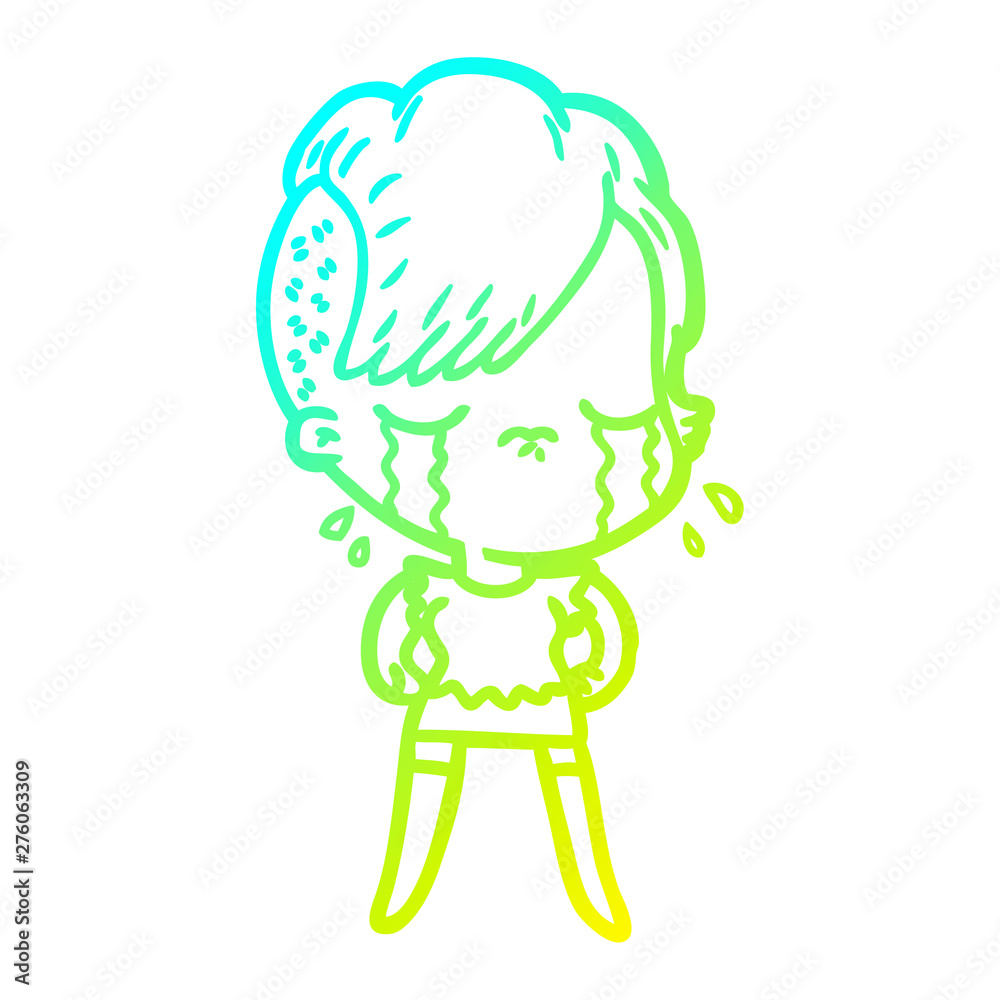 cold gradient line drawing cartoon crying girl cold gradient line drawing cartoon crying girl
