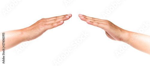 Hands showing gestures protection something on isolated background.