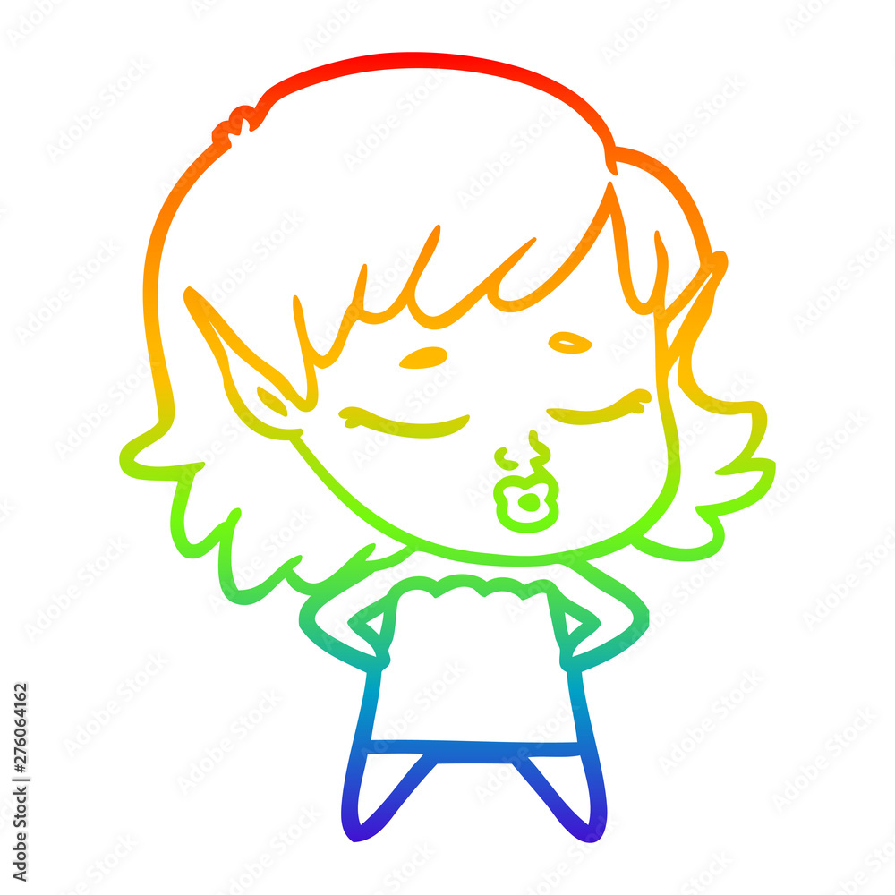 rainbow gradient line drawing pretty cartoon elf girl rainbow gradient line drawing pretty cartoon elf girl