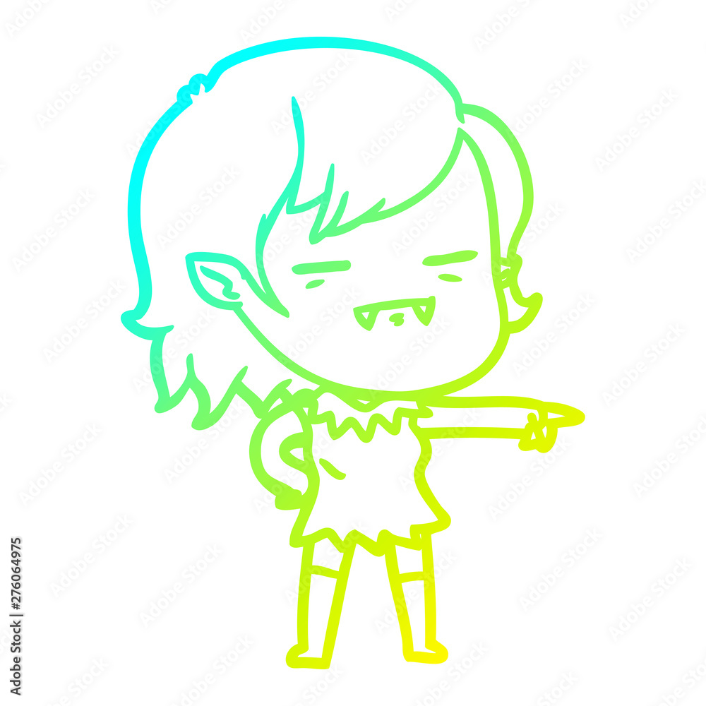 cold gradient line drawing cartoon undead vampire girl pointing