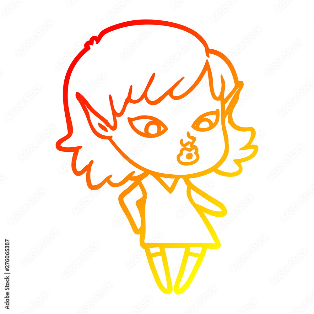 warm gradient line drawing pretty cartoon elf girl warm gradient line drawing pretty cartoon elf girl