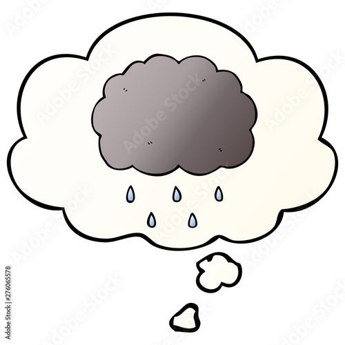 cartoon cloud raining and thought bubble in smooth gradient style
