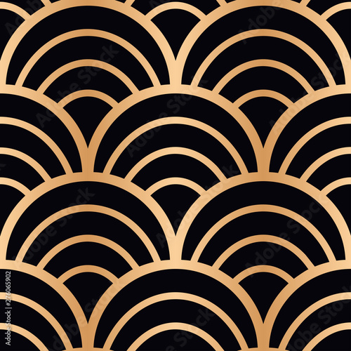 Art Deco golden seamless vintage wallpaper pattern. Geometric decorative background