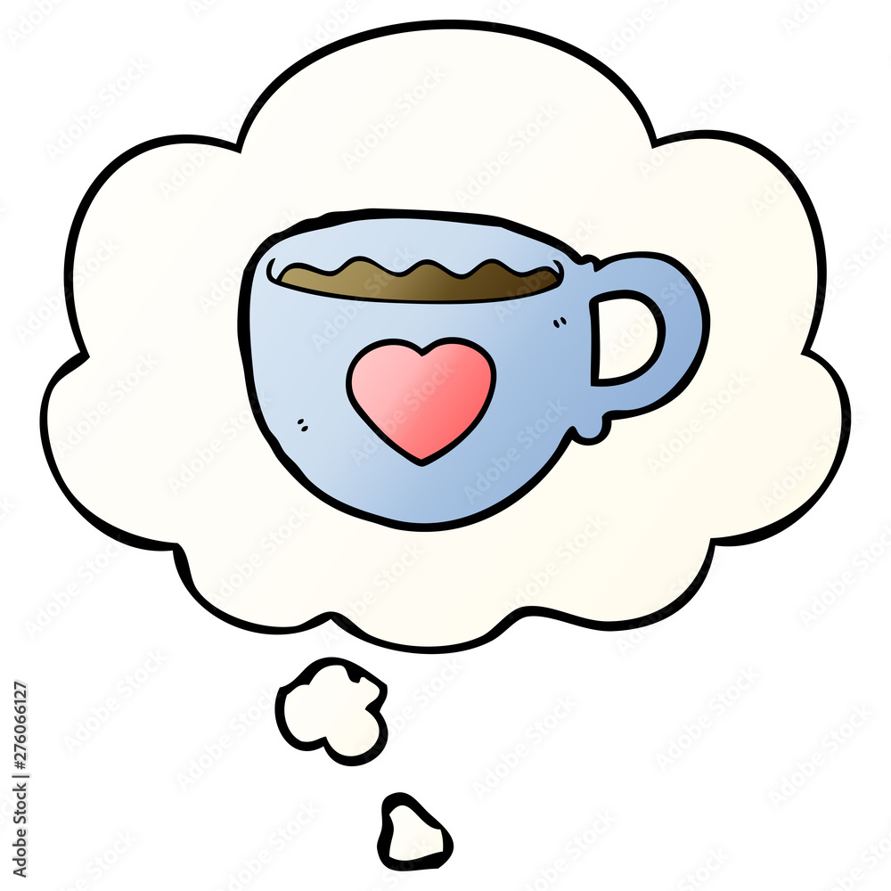 I love coffee cartoon cup and thought bubble in smooth gradient style I love coffee cartoon cup and thought bubble in smooth gradient style