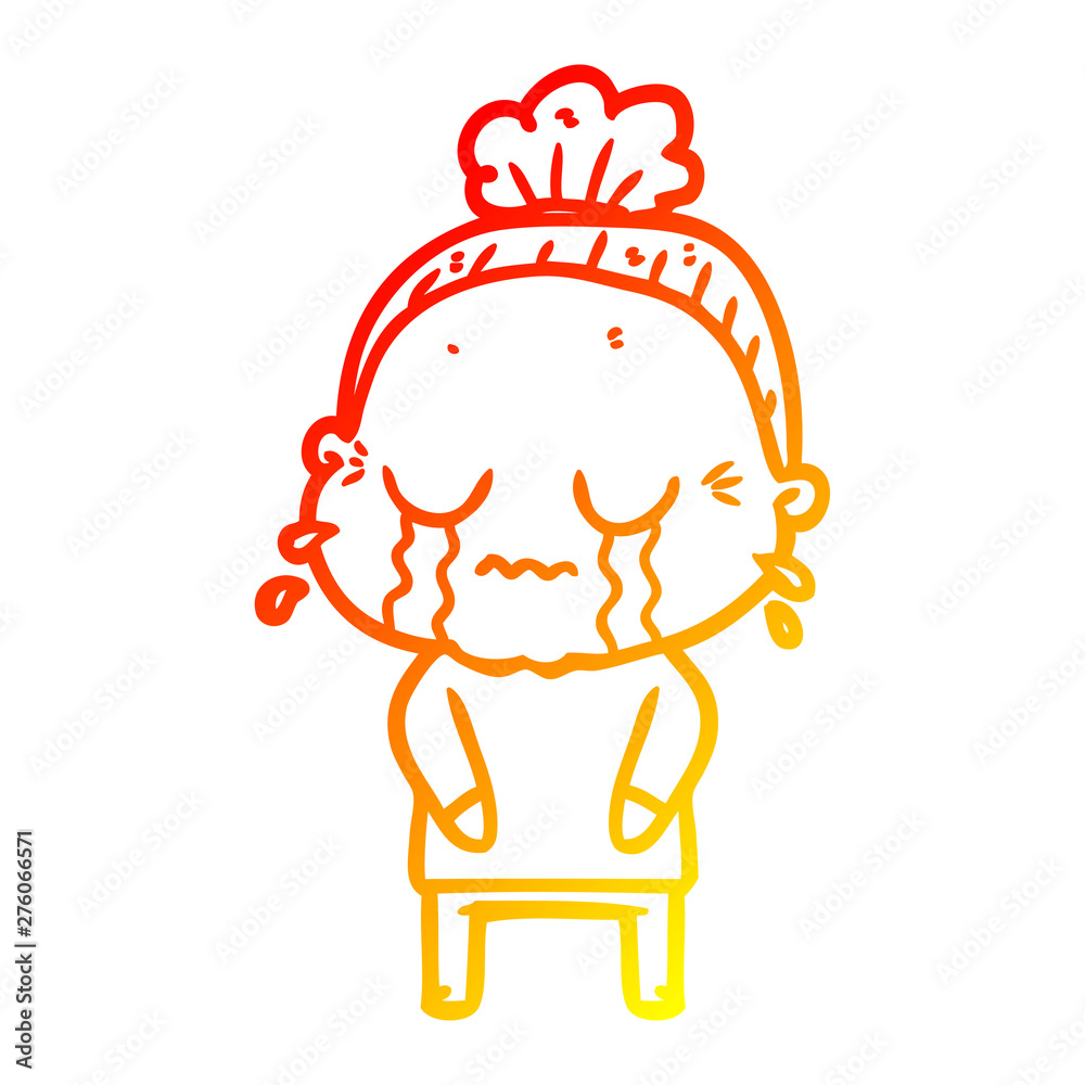 warm gradient line drawing cartoon crying old lady