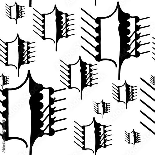 Seamless pattern with cacti. Primitive art. Black and White objects stylized as cacti.