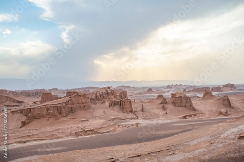 unsurpassed landscapes of sandy rocks in Dasht-e-Lut, Lut desert,hottest desert in the world, also known like Kalut Desert photo