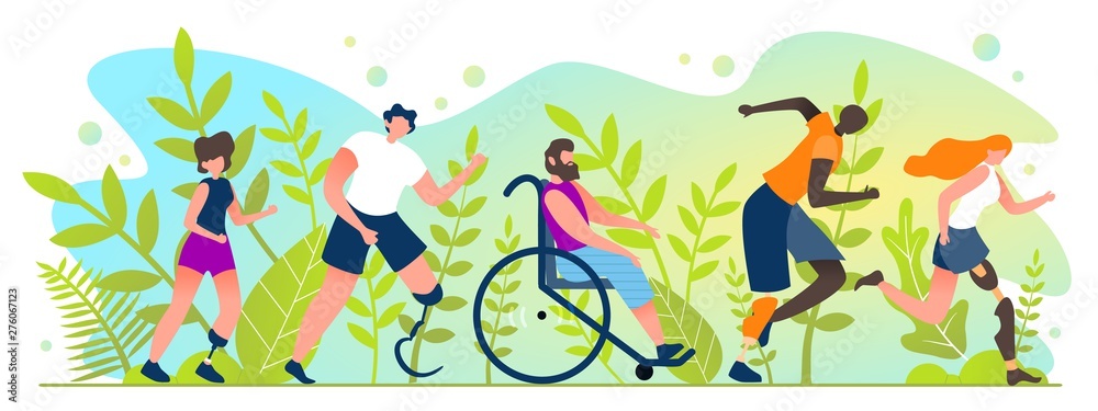 Marathon for People with Disabilities Cartoon Flat