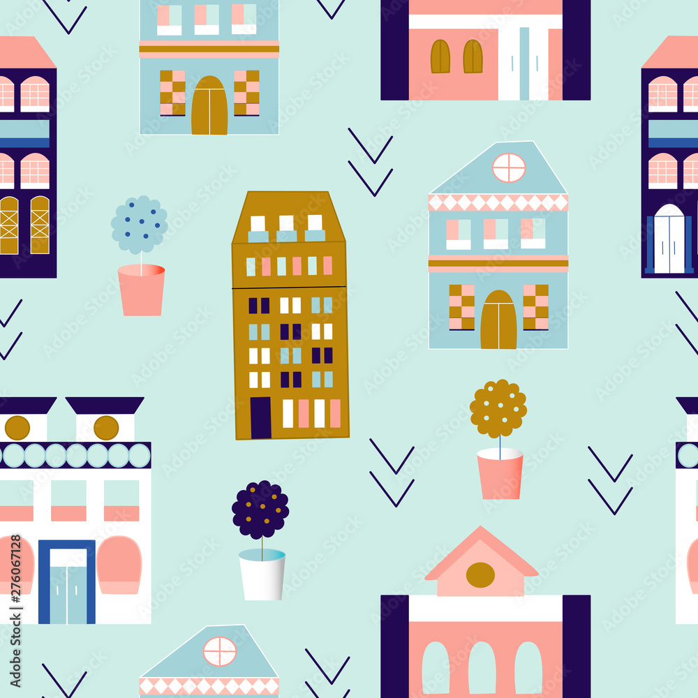 Lisabon colorful buildings in a seamless pattern design