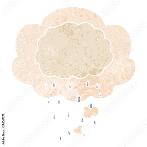 cartoon rain cloud and thought bubble in retro textured style