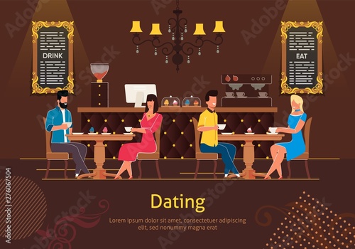 Dating in Coffee Shop Flat Vector Poster Template