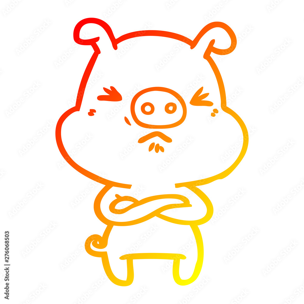 Obraz premium warm gradient line drawing cartoon angry pig