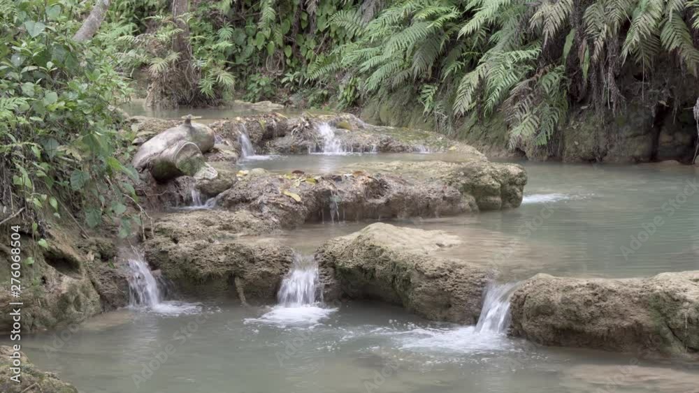 Amazing waterfall in tropical paradise destination Kuang Si, Laos. Crystal clear water and pristine nature. Locked Full shot. Amazing waterfall in tropical paradise destination Kuang Si, Laos. Crystal clear water and pristine nature. Locked Full shot.