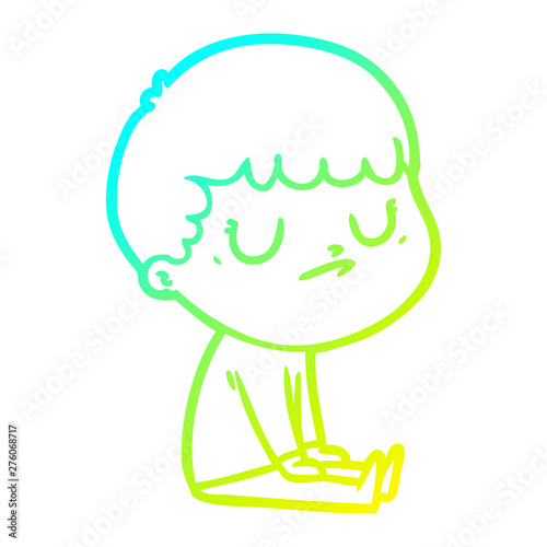 cold gradient line drawing cartoon grumpy boy