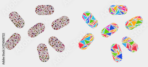 Microbes mosaic icon of triangle items which have various sizes and shapes and colors. Geometric abstract vector design concept of microbes.