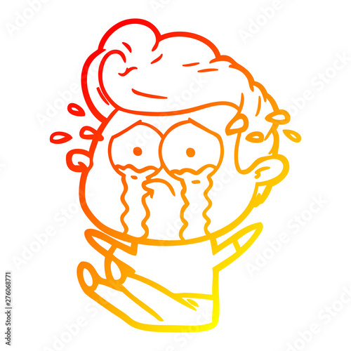 warm gradient line drawing cartoon crying man sat on floor