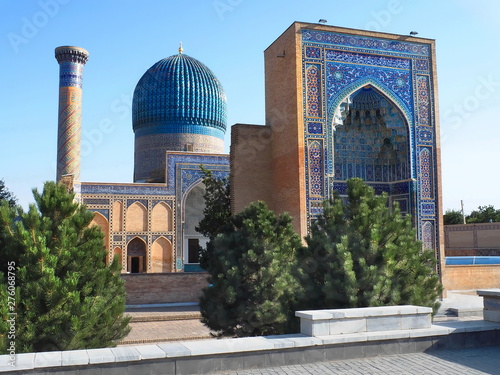 Side view of ancient Mausoleum Gur Emir, 15 century, UNESCO World Heritage Site. Samarkand city , Uzbekistan, 