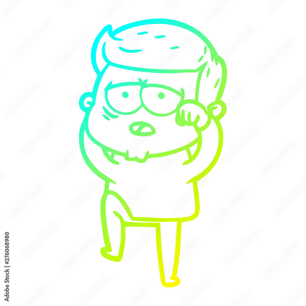 cold gradient line drawing cartoon tired man