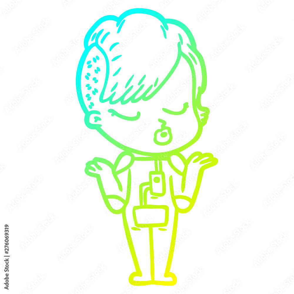 cold gradient line drawing cartoon pretty hipster girl cold gradient line drawing cartoon pretty hipster girl
