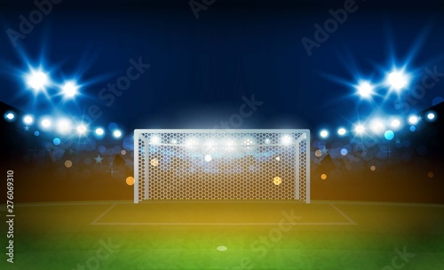 Football arena field with bright stadium lights vector design.