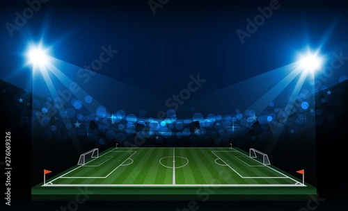 Football arena field with bright stadium lights vector design.