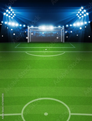 Football arena field with bright stadium lights vector design.