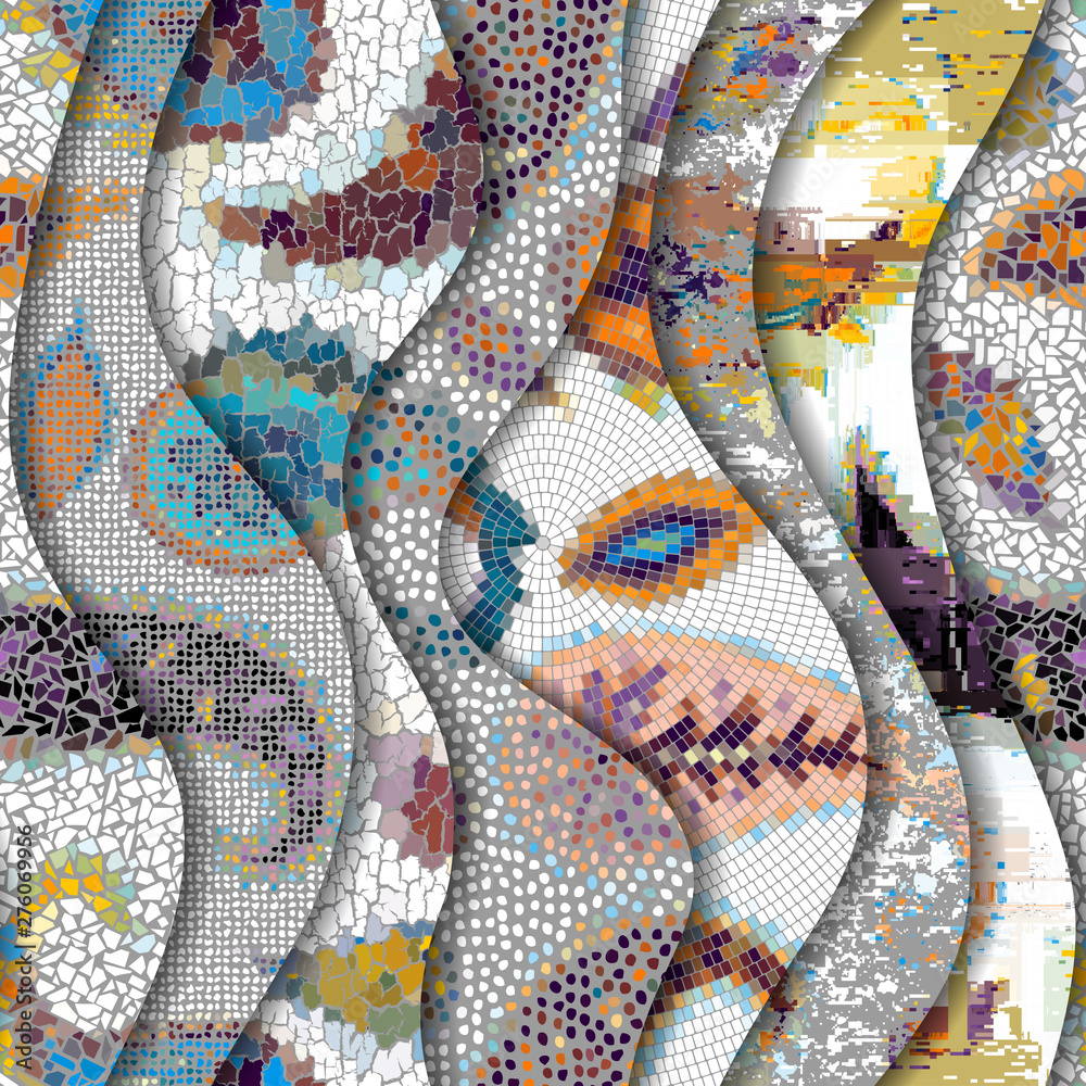 Relief waves of ornamental mosaic tile patterns Relief waves of ornamental mosaic tile patterns