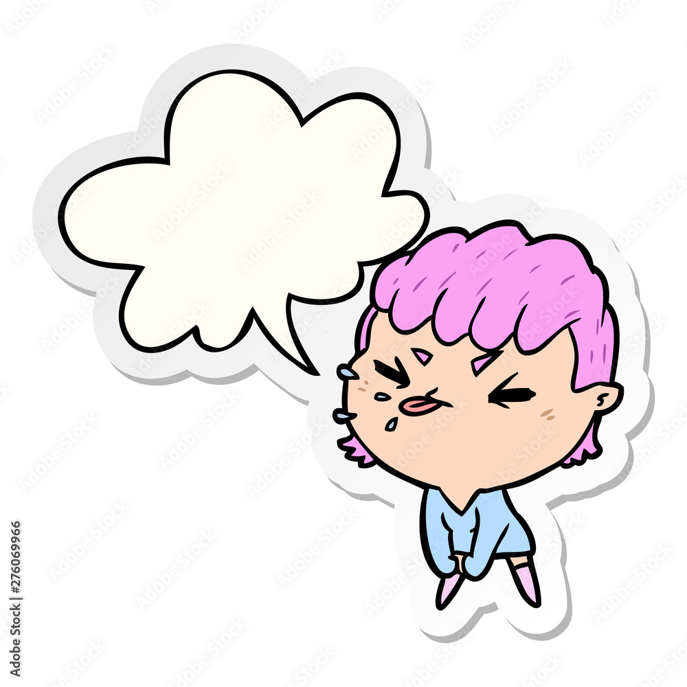 cute cartoon rude girl and speech bubble sticker cute cartoon rude girl and speech bubble sticker