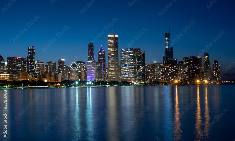 The citylights of Chicago Skyline in the evening - CHICAGO, ILLINOIS - JUNE 12, 2019