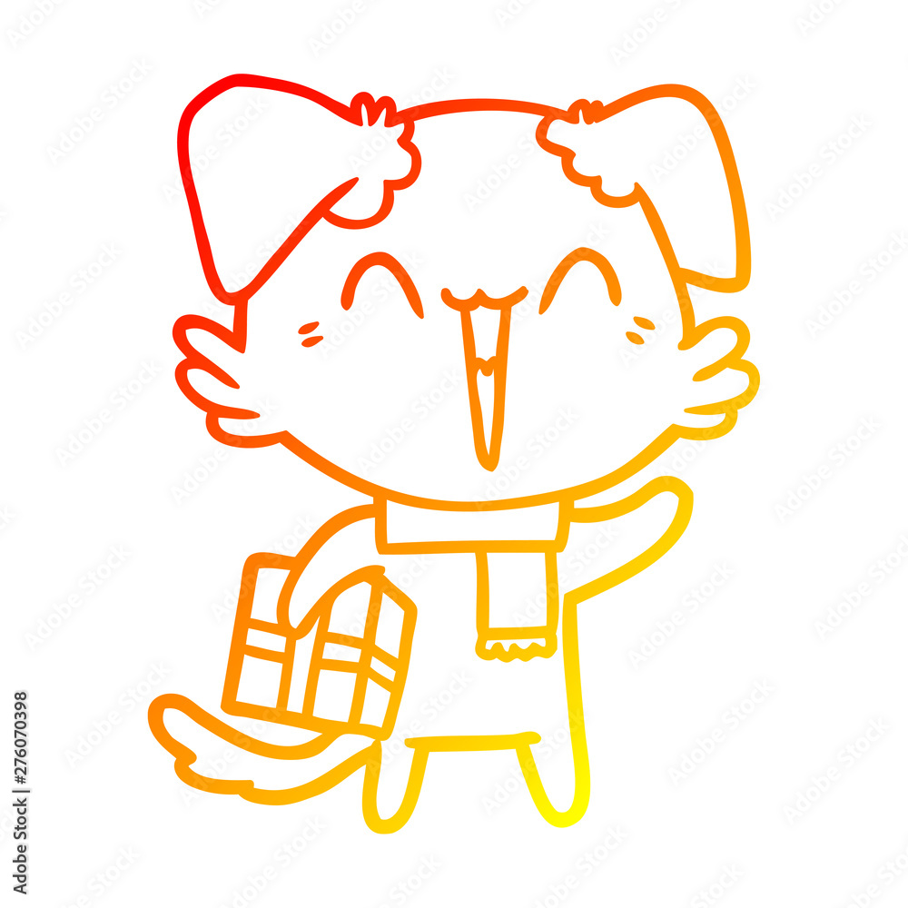 warm gradient line drawing happy little cartoon dog in winter clothes warm gradient line drawing happy little cartoon dog in winter clothes