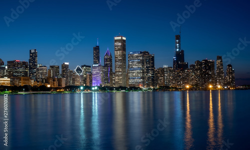 The citylights of Chicago Skyline in the evening - CHICAGO, ILLINOIS - JUNE 12, 2019 © 4kclips