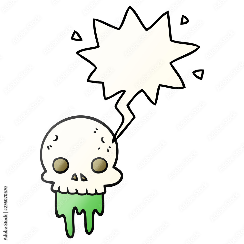 cartoon spooky halloween skull and speech bubble in smooth gradient style