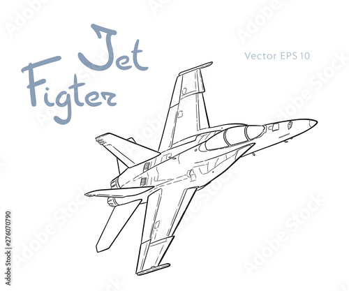American jet fighter aircraft. Vector freehand draw