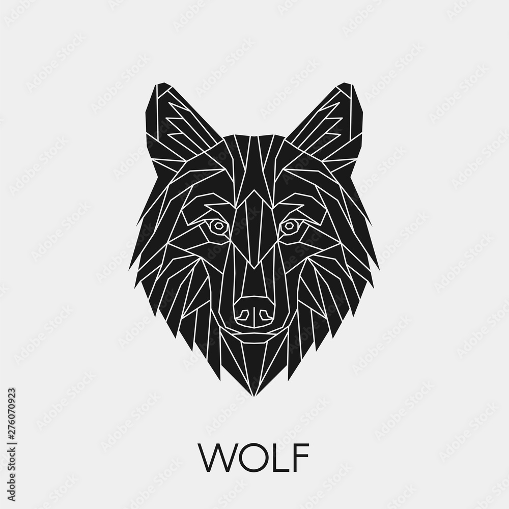 Fototapeta premium Geometric wolf. Polygonal head of animal. Black silhouette. Vector illustration.