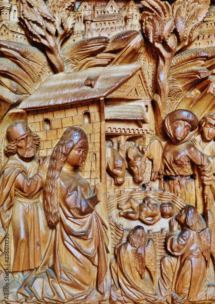 Fototapeta premium Geburt Jesu, Holzrelief, Münsterportal, Konstanz