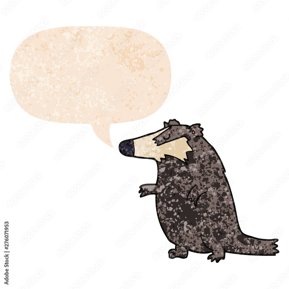 cartoon badger and speech bubble in retro textured style cartoon badger and speech bubble in retro textured style