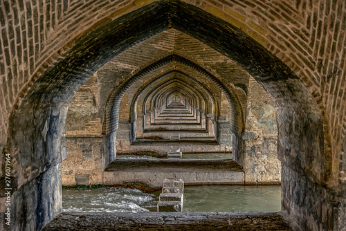 prospect view with 33 arches under Si-o-se pol bridge in Esfaha, Iran - image