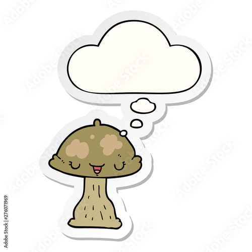 cartoon toadstool and thought bubble as a printed sticker