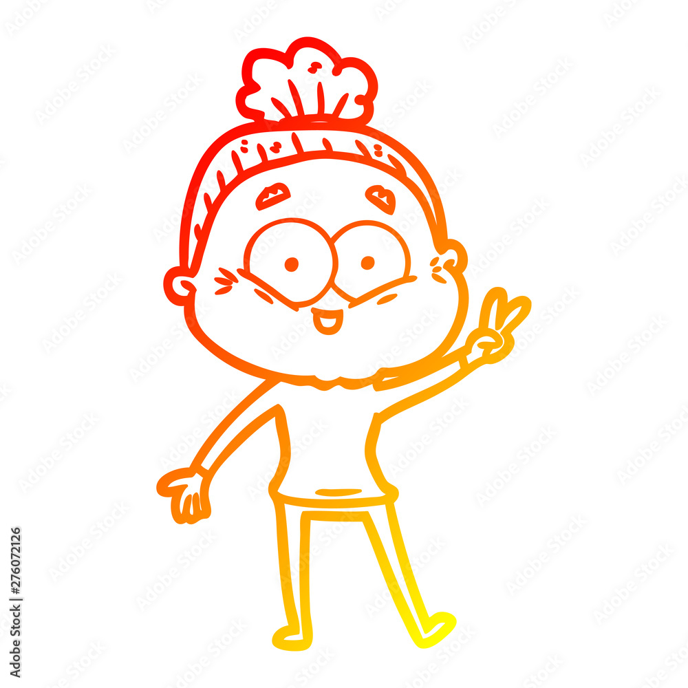 warm gradient line drawing cartoon happy old woman warm gradient line drawing cartoon happy old woman