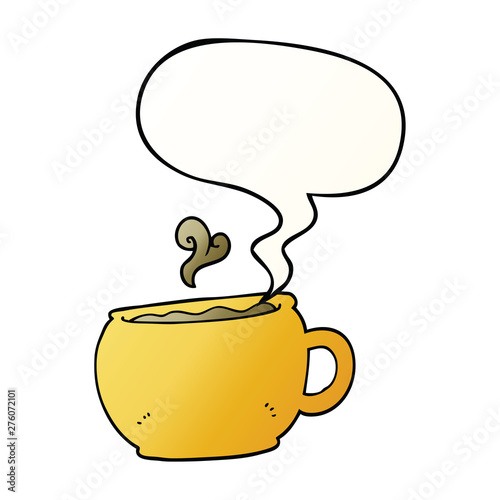 cartoon coffee cup and speech bubble in smooth gradient style