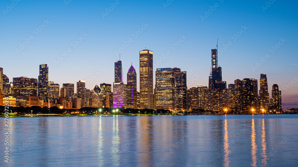 Chicago - amazing view over the skyline in the evening - CHICAGO, ILLINOIS - JUNE 12, 2019 Chicago - amazing view over the skyline in the evening - CHICAGO, ILLINOIS - JUNE 12, 2019