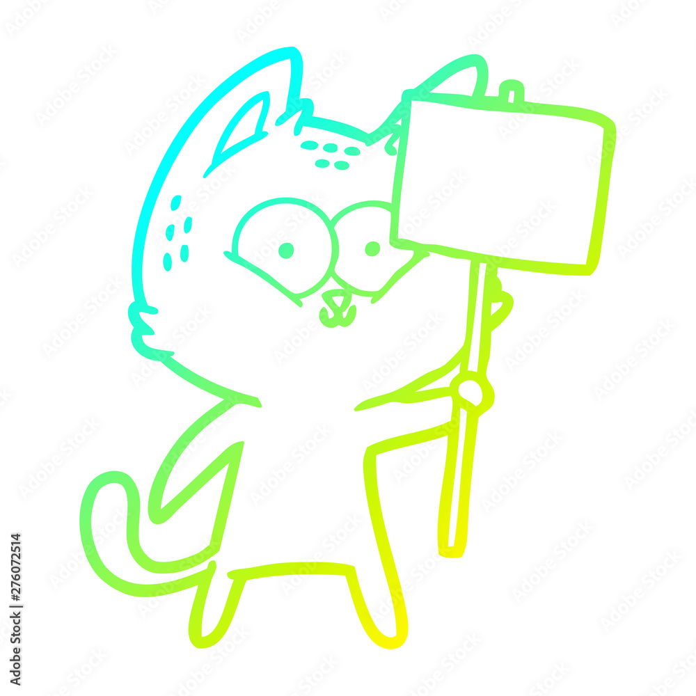 cold gradient line drawing cartoon cat with placard cold gradient line drawing cartoon cat with placard
