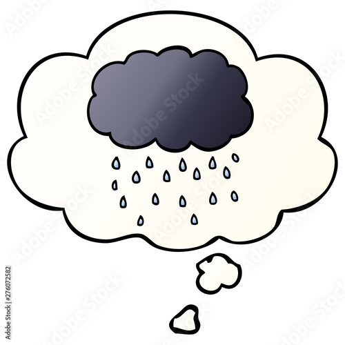 cartoon cloud raining and thought bubble in smooth gradient style