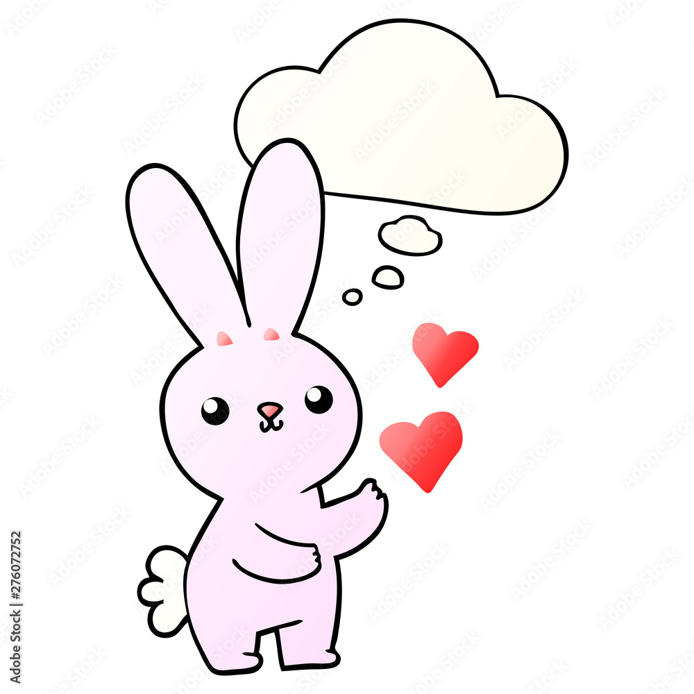 cute cartoon rabbit with love hearts and thought bubble in smooth gradient style cute cartoon rabbit with love hearts and thought bubble in smooth gradient style