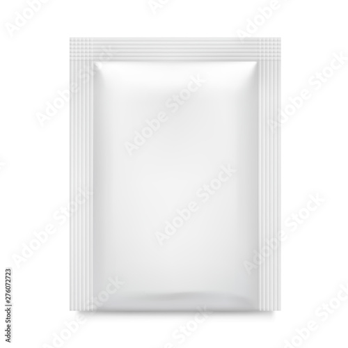 Blank sachet packaging for food, cosmetic and hygiene. Vector illustration isolated on white background. Ready for your design. EPS10.	