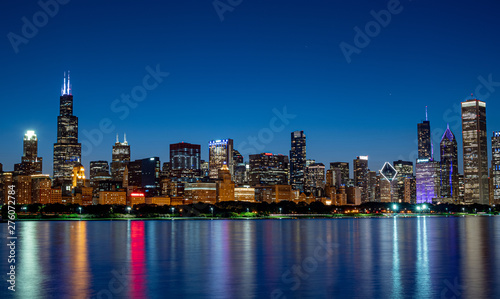 Amazing Chicago skyline in the evening - CHICAGO  ILLINOIS - JUNE 12  2019