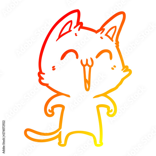 warm gradient line drawing happy cartoon cat meowing