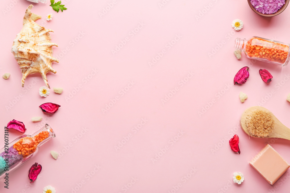Obraz premium Beautiful spa composition on color background
